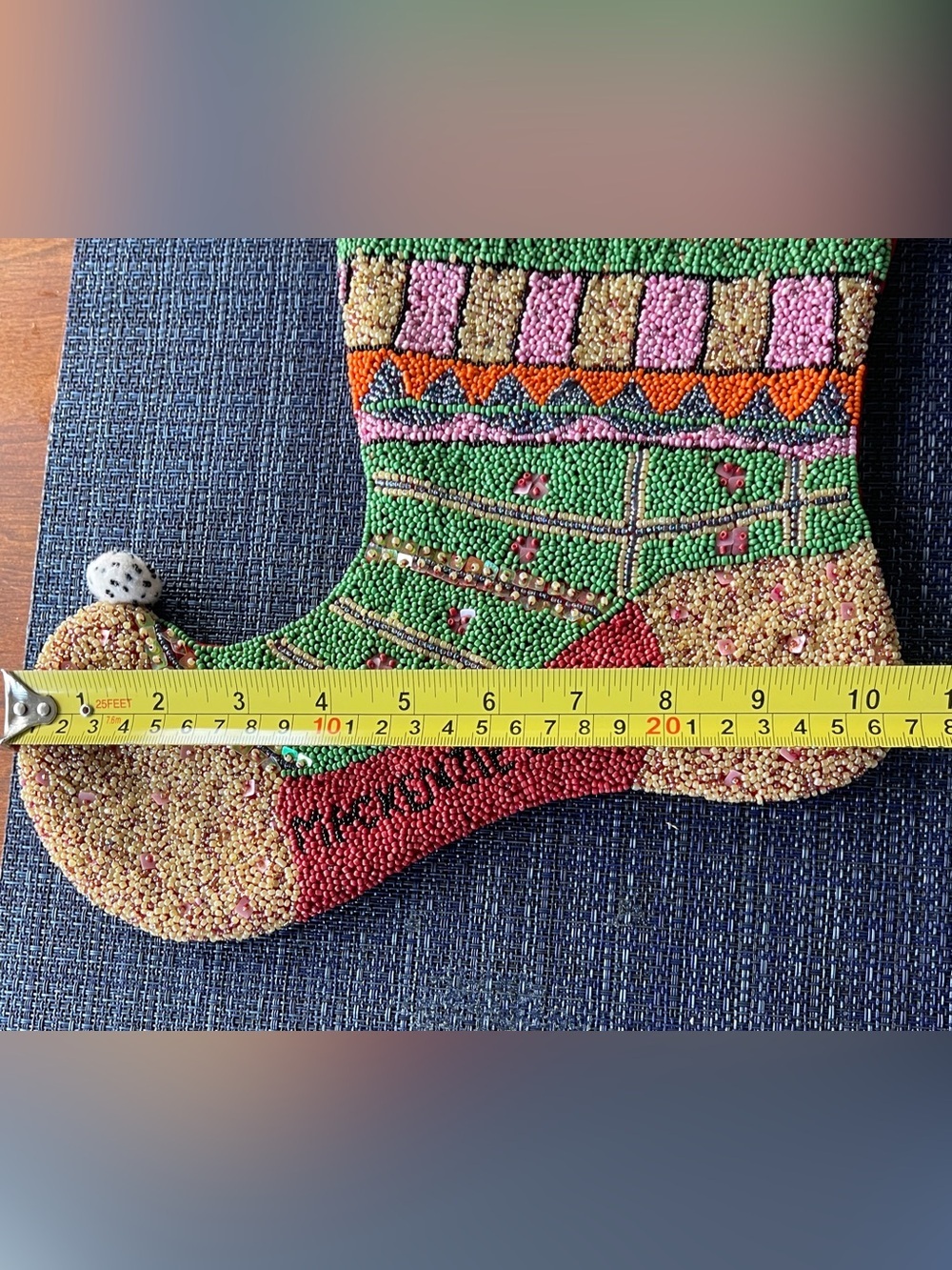 Mackenzie-Childs Christmas Stocking Beaded Courtly Check Holiday Decor Retired - Picture 4 of 10